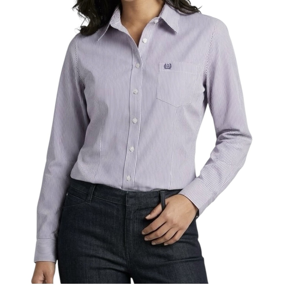 CINCH Purple White Striped Button Up Shirt sz XL Western Cowgirl Rodeo Casual